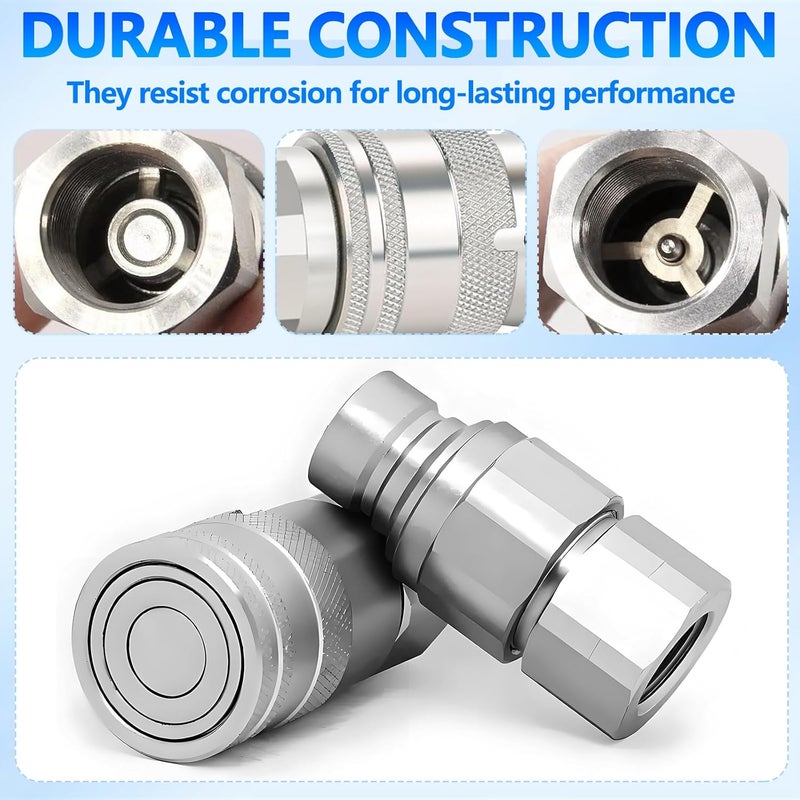Cplbrb 1/2’’ NPT Flat Face Hydraulic Quick Connect Couplers/Couplings with Dust Caps, The Universal Bobcat Flat Face Quick Connect Fittings with with 1/2’’ Body ISO 16028 Standard-2Set - Image 3